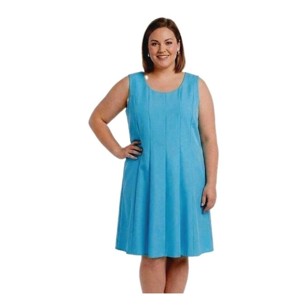 Roaman's Sleeveless Dress Size 32W Powder Blue Paneled Back Zip A-Line Easter